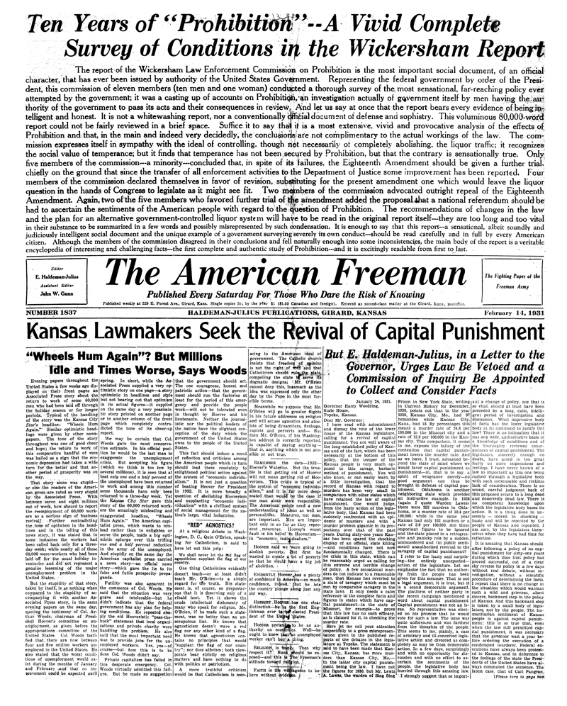 (image for) The American Freeman, Number 1837, Feb. 14, 1931 - Click Image to Close